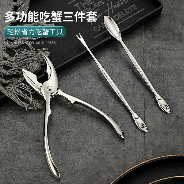 Daoqi Zinc Alloy Crab Eating Tools Three-piece Set Crab Spoon Fork Crab Claw Clamp Multifunctional Hairy Crab Seafood Shell Peeler