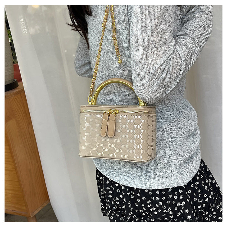 Cross-border miu letter box bag light luxury printed messenger bag European and American fashion chain niche single shoulder underarm women's bag