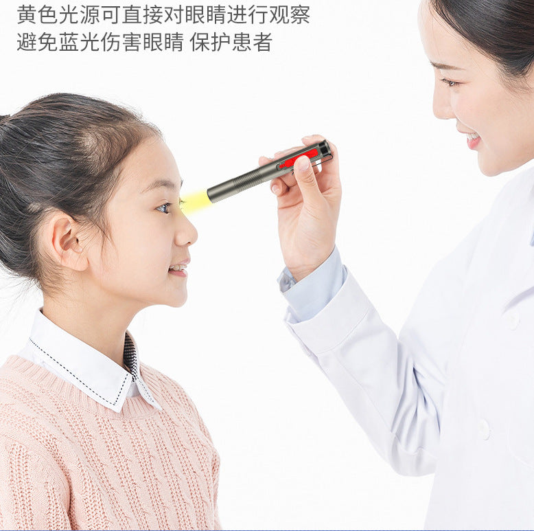 Cross-border LED white light + yellow light pen light, built-in TYPE-C charging with pen holder, compact and portable, mini flashlight