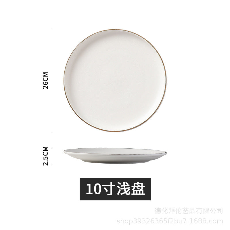 Ceramic matte white western dinner plate, matte steak plate, wear-resistant pasta plate, gold-rimmed matte dinner plate - wholesale from manufacturer