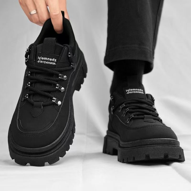 Men's spring 2025 new outdoor work boots: black british style martin boots for work, casual, and labor protection