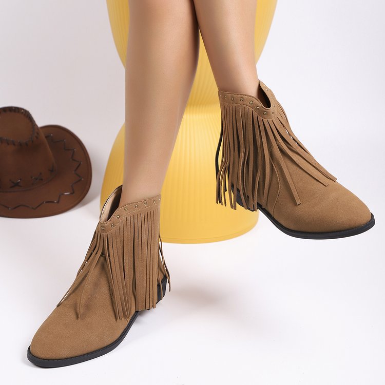 new arrivalretro  frosted short boots women's pointed toe bootsplus size tassel rivet western cowboy boots