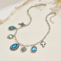 Wholesale blue gemstone necklace - european & american cross-border, light luxury, high-end, baroque heart, teardrop, and cross pendant necklace for women