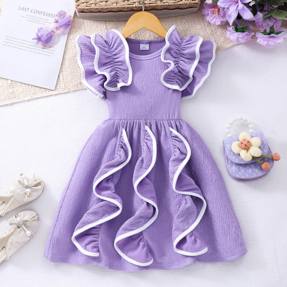 Girls' dress, purple 3d ruffle dress