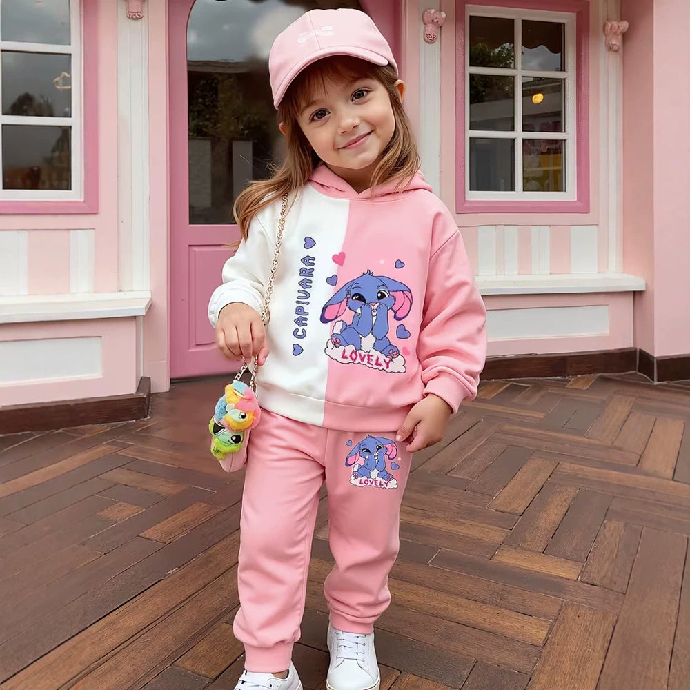 Kids' hoodie set, cross-border hot-selling cartoon animal print girls' fashion hooded sweatshirt and sweatpants set