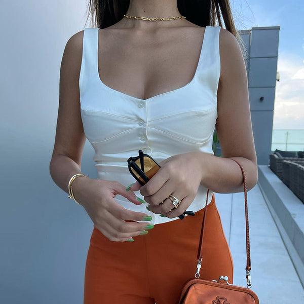 women's clothing square collar suspender small top women's early autumn hot-selling button backless sleeveless vest can be matched inside