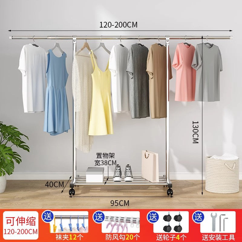 Clothes drying rack floor-standing thickened telescopic for home indoor and outdoor storage rack balcony single and double pole clothes hanger