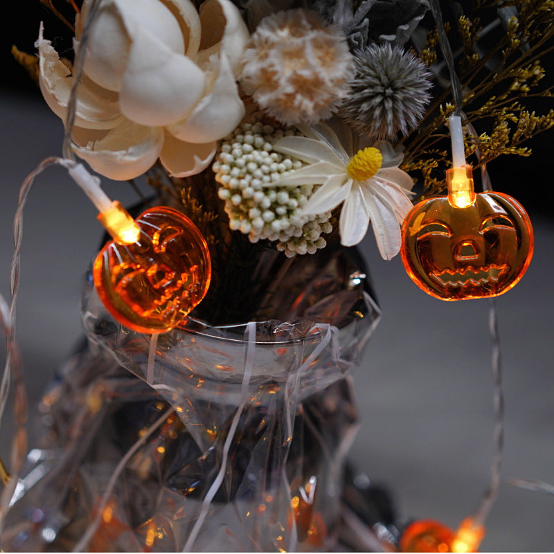 Cross-border new LED smiley face orange pumpkin light string Halloween party decoration atmosphere lanterns battery box festival
