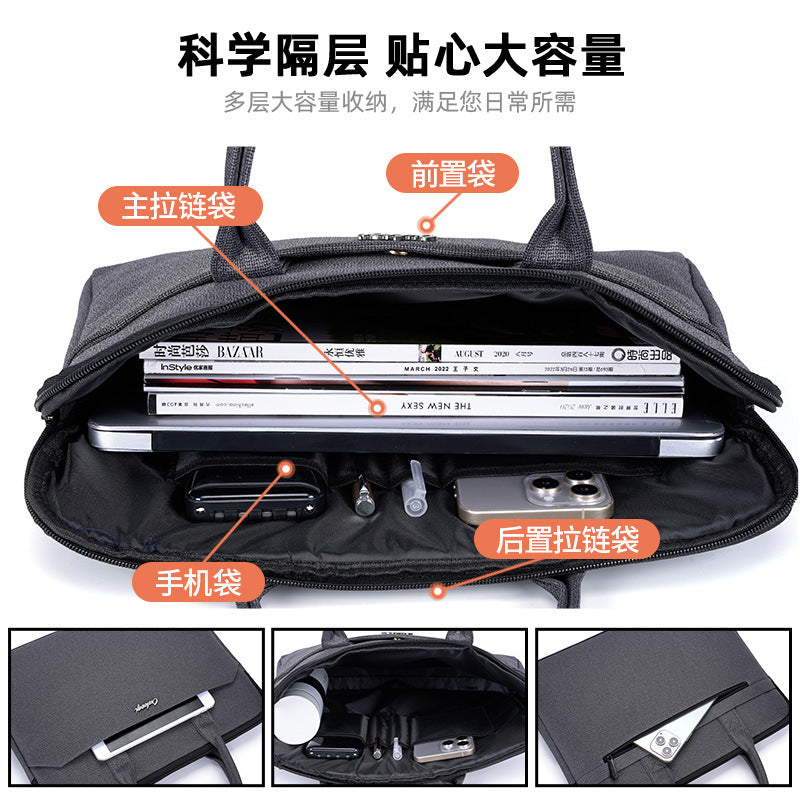 Large capacity zippered business briefcase - waterproof, stylish laptop bag, document organizer for meetings & conferences - custom logo available