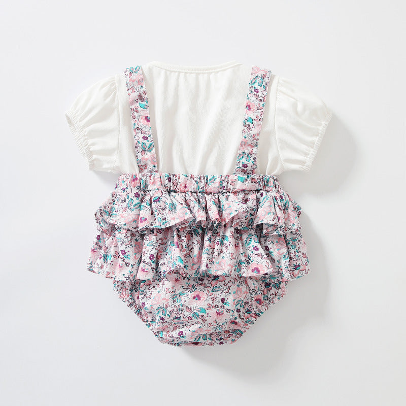 Baby clothes summer floral girl's romper short sleeve cotton bodysuit pure cotton one-piece triangle romper