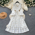 French chic lantern sleeve printed dress - women's summer korean style, slimming tie-waist, ethereal fairy dress