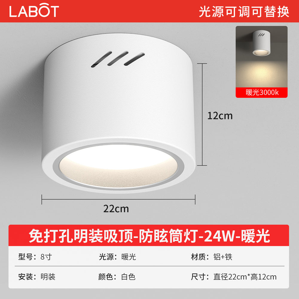 Led surface mounted downlight, anti-glare, round, external, punch-free, no-drill installation, ceiling-mounted, all-aluminum