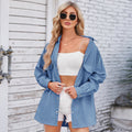 European and american cross-border women's spring new arrivals: , independent e-commerce stores,  - washed, loose-fit, long-sleeve denim shirt top