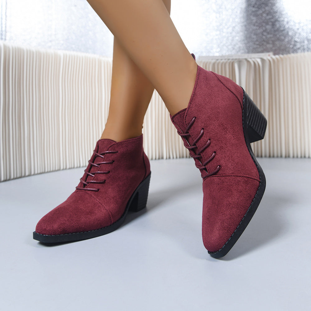 plus size british style boots women's autumn winter round toe front tie backretroplaideasiest for match women's short boots