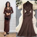 Xiaoxiangfengclassyfashionable doll collar long sleeves metal buckle waist knittingdress female autumslimming look long skirt