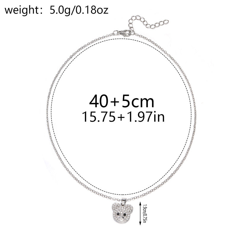 2024 autumn new arrivals: fashionable alloy diamond-studded pendant necklace for women - cute animal bear design, perfect for export