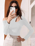 European and american women's clothing  fall/winter new arrivals: sexy cutout, slim-fit, casual long-sleeve women's t-shirt top -  in-stock