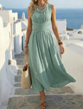 summer sleeveless maxi dress - european & american style, cinched waist, flowy skirt, vacation & casual wear -  cross-border