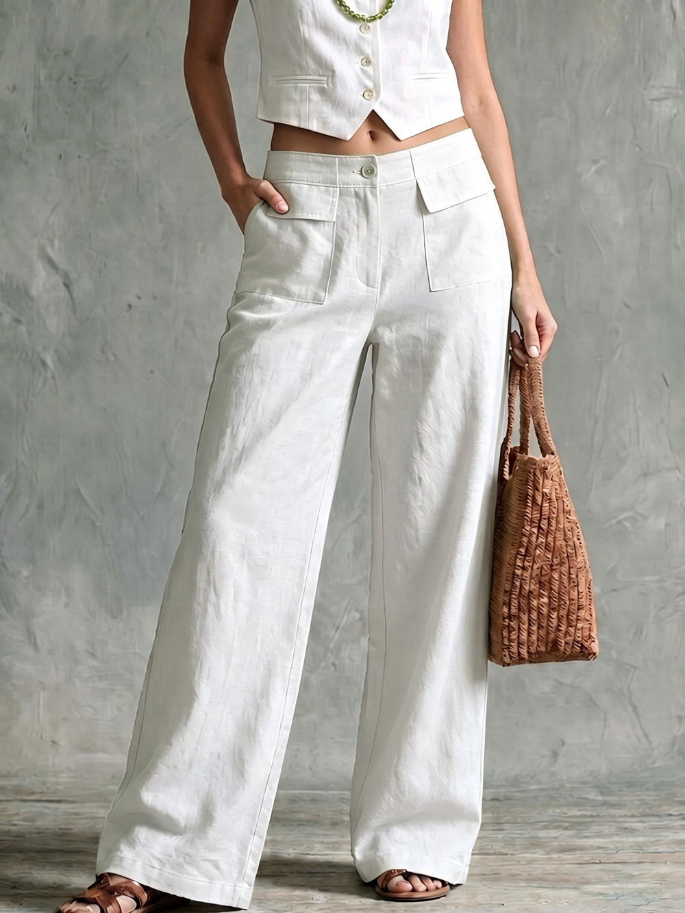 women's spring/summer new arrivals: european and american style pants -  solid color cotton linen loose fit wide leg trousers for women