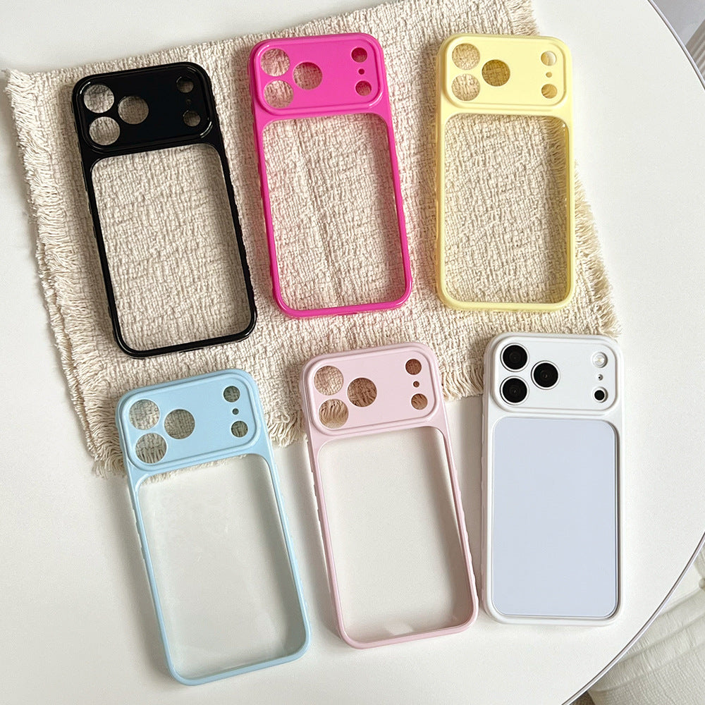 Side heart transparent back panel compatible with apple iphone 17 case - macaron six-color minimalist fresh iphone 18 protective cover