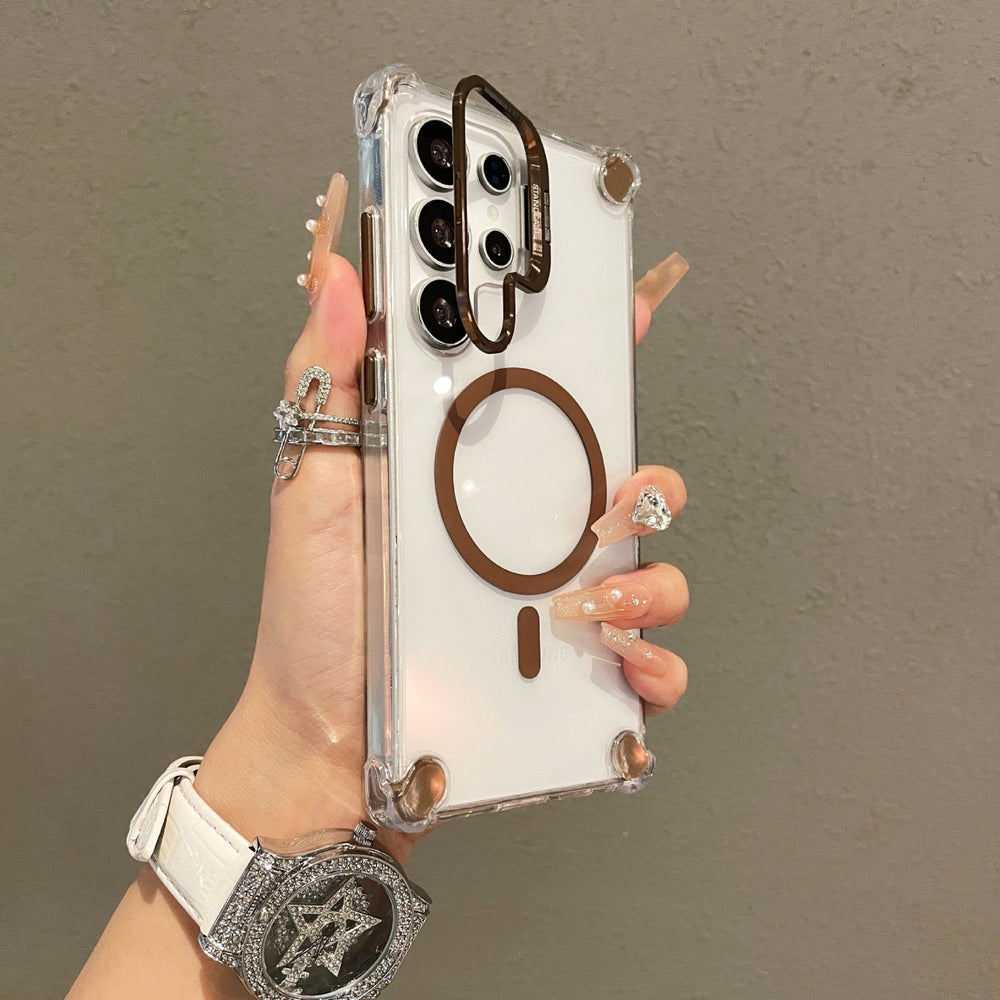 Acrylic magnetic lens protection phone case for samsung s26 ultra, featuring four-corner airbag shock absorption, compatible with s24/s25 ultra