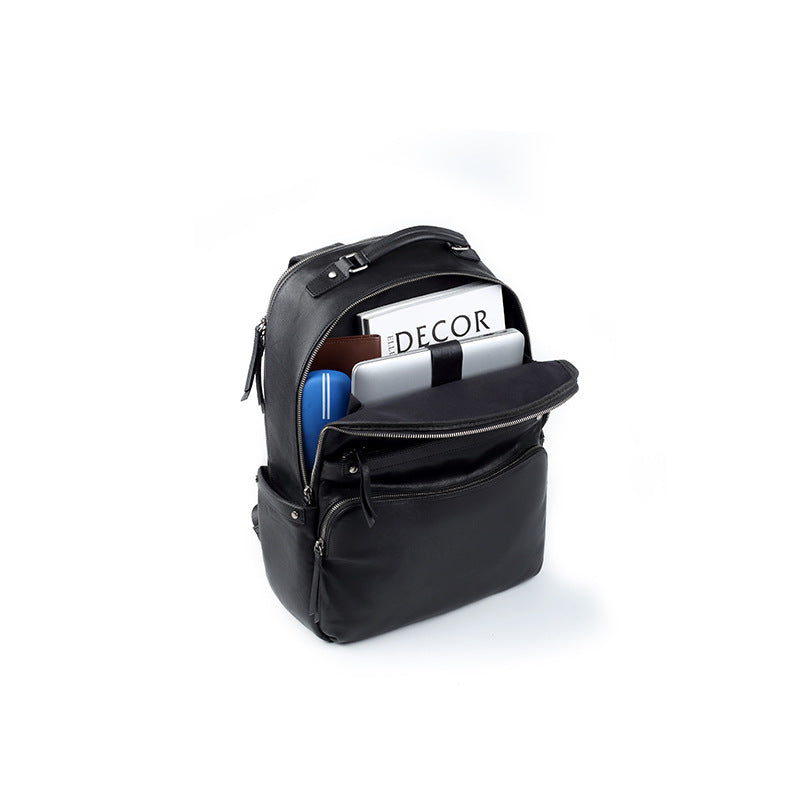 Simple business backpack men's large-capacity black first-layer cowhide backpack to work, business trip, computer backpack