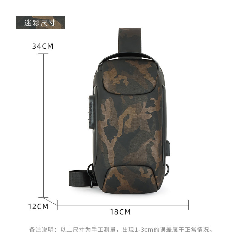 Customized combination lock men's breast bag, messenger bag, Oxford cloth sports men's bag, one shoulder messenger bag, logo customization can be printed.