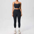 New arrival: double-sided brushed solid color seamless back compression yoga set - breathable workout outfit for running and fitness (two-piece)