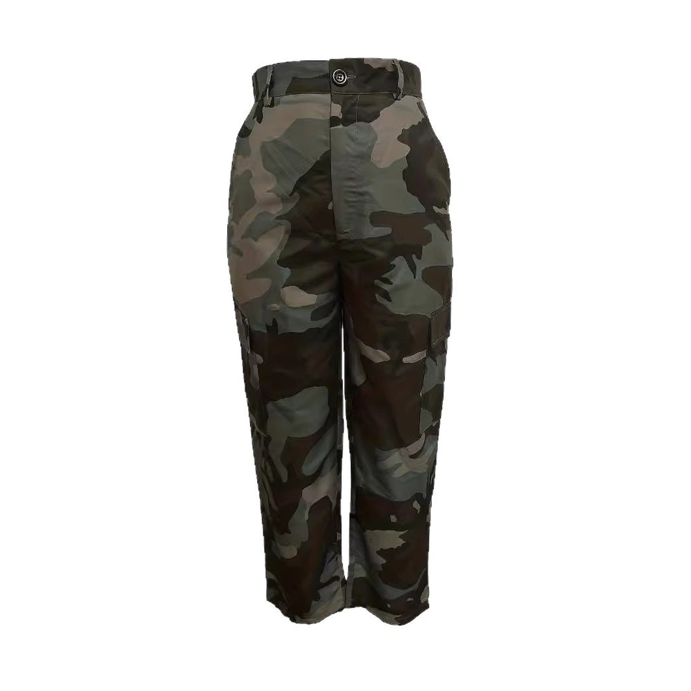 2025 amazon new women's streetwear camo print multi-pocket versatile cargo pants