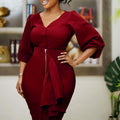 D306 european and american plus size women's clothing  autumn/winter v-neck long sleeve top and bodycon midi skirt two-piece set - export quality