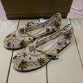 Za spain 2024 autumn new women's shoes round toe mesh sand green floral embroidery mesh ballet flats