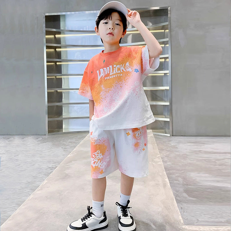 Boys' summer outfit set  new summer kids short-sleeve t-shirt tracksuit thin two-piece set children's clothing