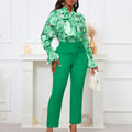 D457  fashion new arrivalfashionprinting strappy long-sleeved topshigh waist trousers casual pants exportsuit
