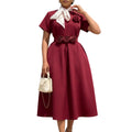 D627 women's foreign trade  summer new round neck short sleeve 3d floral large skirt elegant african dress