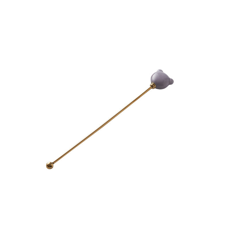 Candy-colored ceramic bear head stirring stick - anti-scald, high-style coffee stirrer & 304 stainless steel wine stirrer