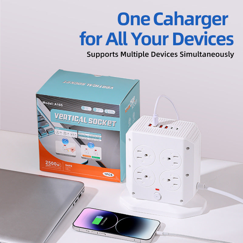 Us 110v usb multi-port pd fast charging power strip with dual-sided outlets and extension cord
