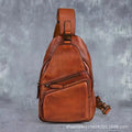 Retro hand-rubbed vegetable-tanned cowhide chest bag men's genuine leather crossbody bag casual shoulder crossbody bag soft leather bag