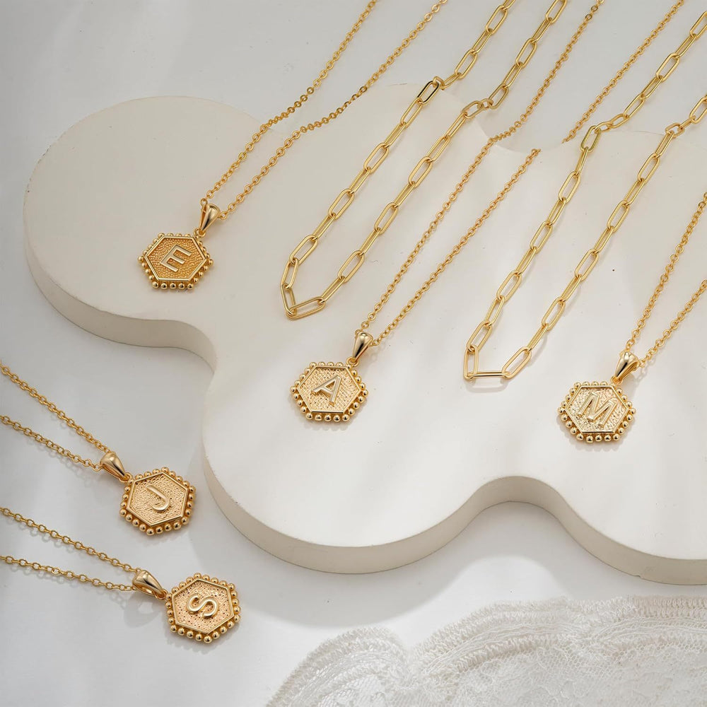 Multi-layered 26 letter pendant necklace hexagonal trendy versatile women's clavicle necklace amazon hot item