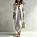 Exportplus sizelazy style shirt skirtcontrast colorvertical stripesrollablelong sleevesloose flesh-coveringlongbeach sun protection