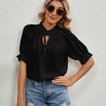 fashion cross-border trade  new independent station lace-up princess sleeve pleated chiffon top for women