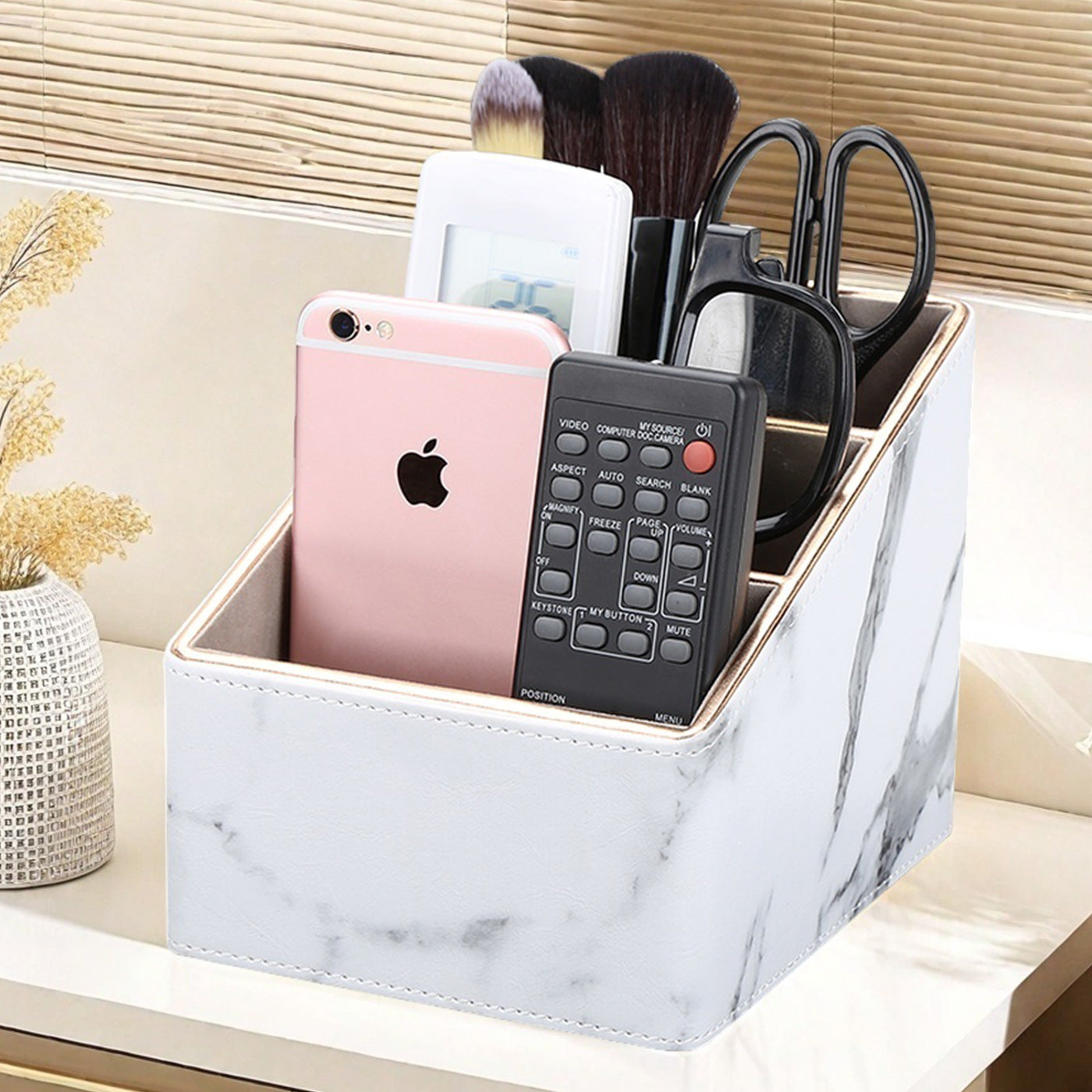 Nordic ing storage box, stone pattern desktop stationery storage box, remote control, finishing box, multifunctional leather pen holder