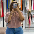 European and american cross-border women's fashion:  summer new arrival - stylish and elegant loose-fit turn-down collar design short striped blouse