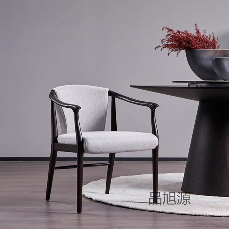 Chinese-style wabi-sabi wind solid wood dining chair study book chair backrest tea chair high-end retro leather reception negotiation chair