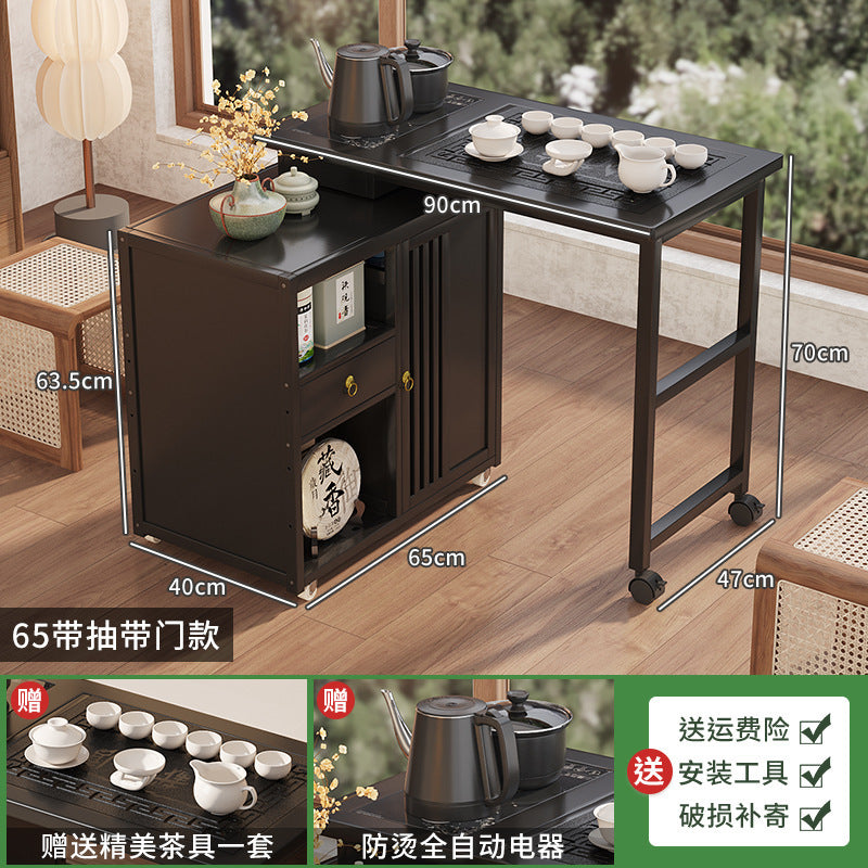 Modern minimalist tea table set - portable, rotating, kung fu tea brewing, all-in-one design for home, small apartments, balcony tea table/tea station