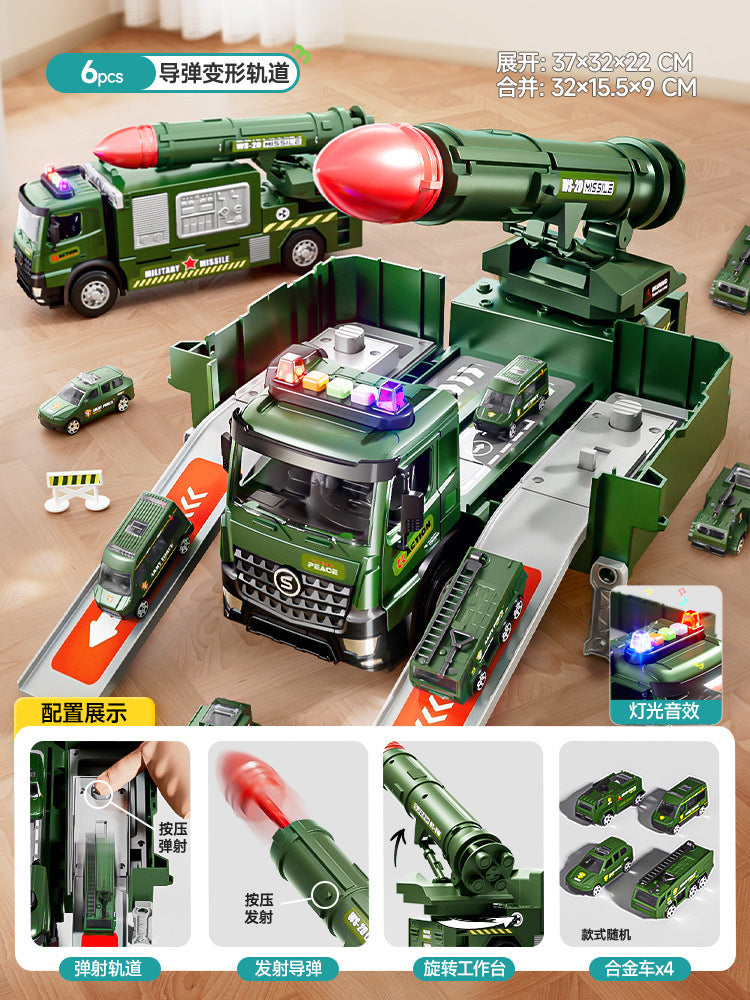 Kids' large military ejection car transforming track missile car parking tank alloy car boy toy ages 3-6