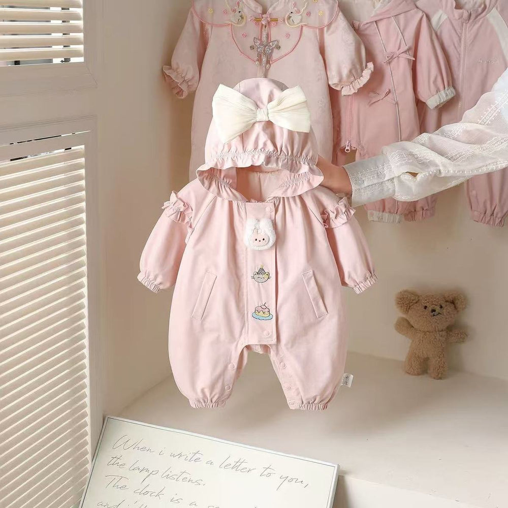 Spring autumnew arrival double-layer jumpsuit baby jacket outing clothes baby girl hooded newborn romper