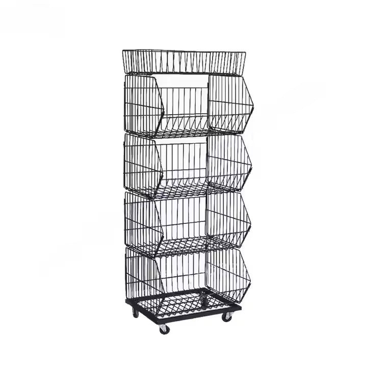 Source Factory Independent Supermarket Retail Wire Basket Stacking Floor Trash Bin Display Rack Commercial Storage