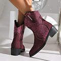 plus size square heel pointed toe denim short boots for women fall and winterfashion suede slip-on knight boots retro style