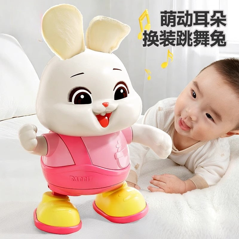 Baby educational early learning electric singing and dancing lucky rabbit dress-up cute bunny musical infant head control training toy