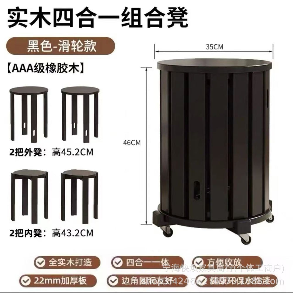 Stackable stool six-in-one solid wood stacking round stool for home spare dining table stacking wooden stool dining stool